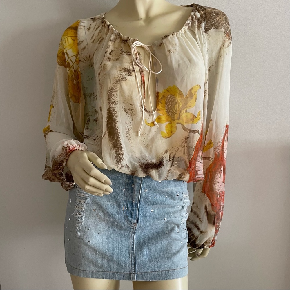 Rare just Cavalli sheer long balloon sleeved cropped top.